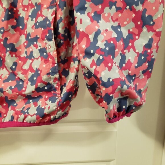 Columbia Girl's Pink Blue Grey Camo Print White Polka Dot Hooded Fleece Jacket L - Picture 10 of 12